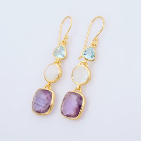 blue topaz moonstone amethystピアス