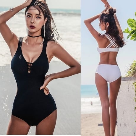 バッククロスビキニ風モノキニワンピース水着