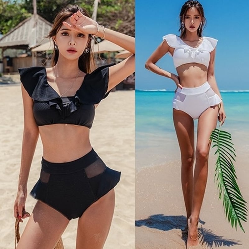 ハイウエスト ビキニセット シースルー フリル 水着 夏 女子 ハイウエストサイドシースルーフリルビキニセット 水着 | Marmilagre