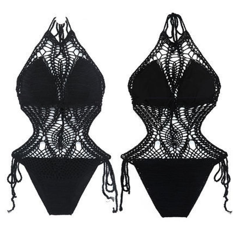 かぎ編みホルターネックニットモノキニワンピース水着 ビキニ | Marmilagre