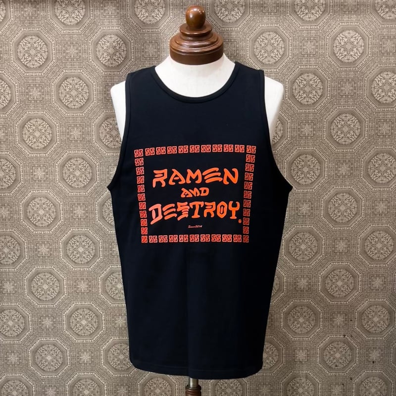 RAMEN&DESTROY® タンクトップ BLACK×orange シンプルver |