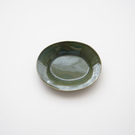 今井律湖・楕円小皿（緑）