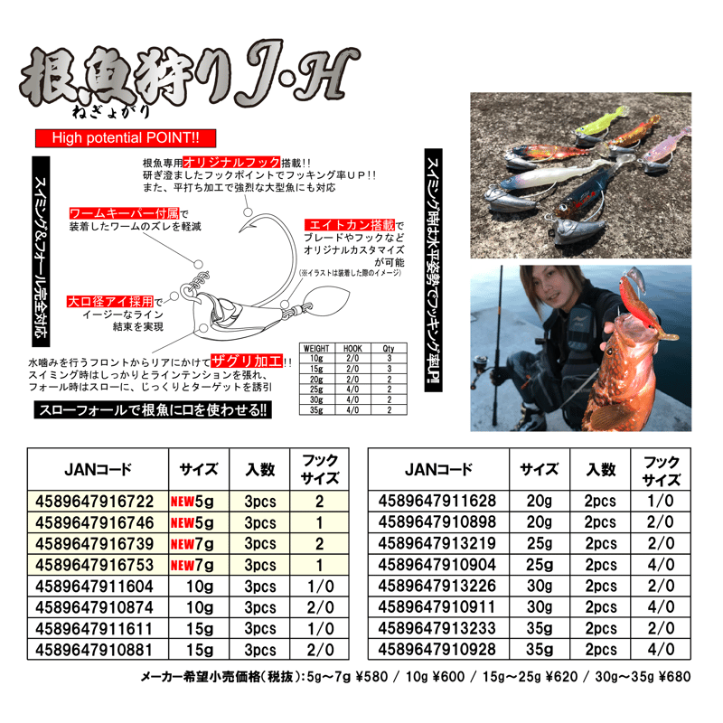 根魚狩りJ・H（5g,7g,10g,15g,20g,25g,30g,35g） | RUDIE'