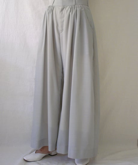 summer wool mix pin tuck wide pants (cloudy sky)