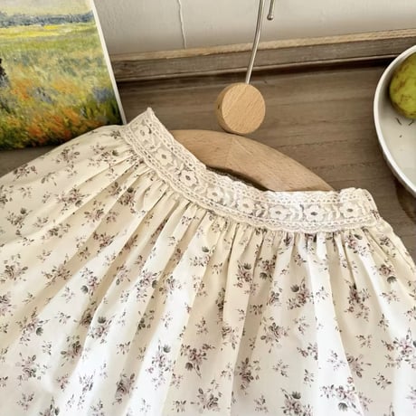 momo kids cotton lace×flowerナチュラルスカート(1004)