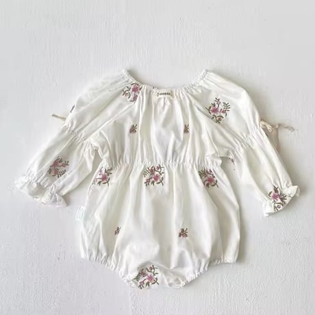 姉妹お揃いローズフラワー刺繍ロンパースorワンピース(1112)