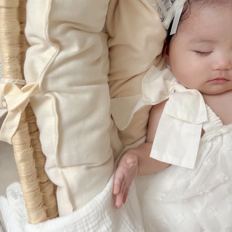 white×lemon yellowショルダーリボンシフォンレースロンパース(784)