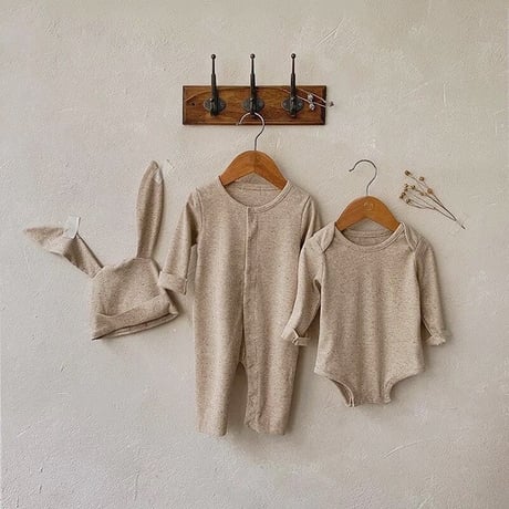 うさ耳帽子つぶつぶリブ 2patternロンパース(2453)