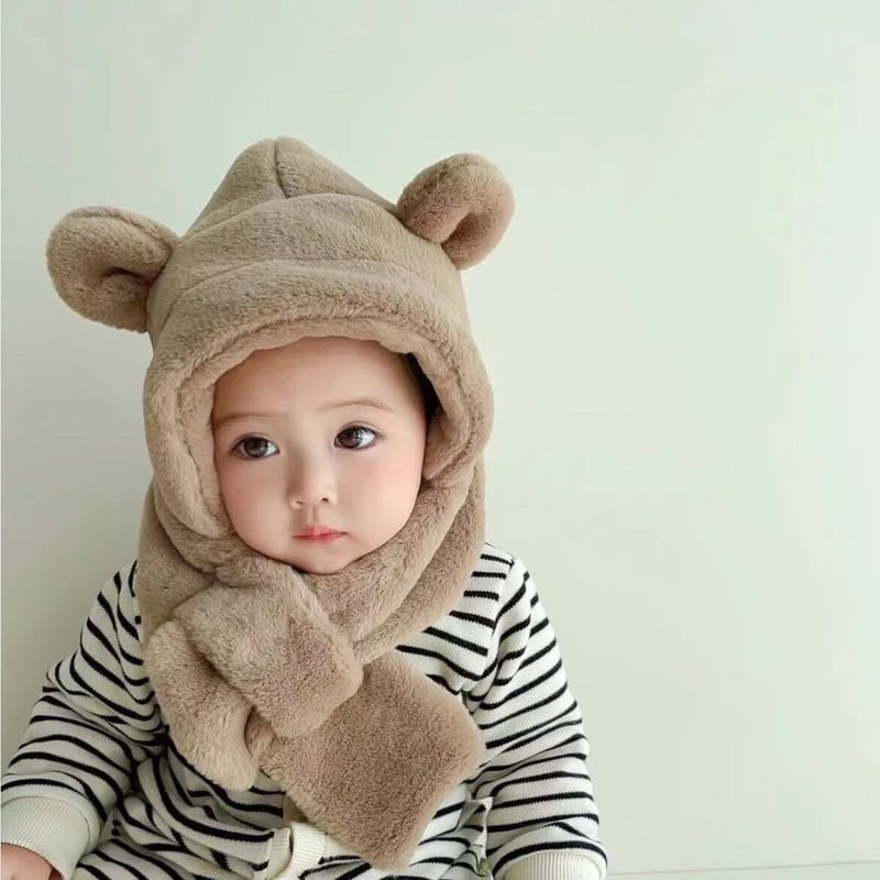 くま耳フェイクファーぬくぬくマフラー帽子(116) | こどもふく🧸mocokids