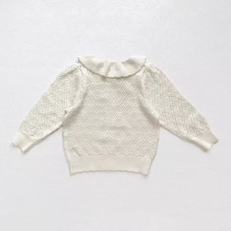 momo 襟付き透かし編みニットカーディガン(1101)
