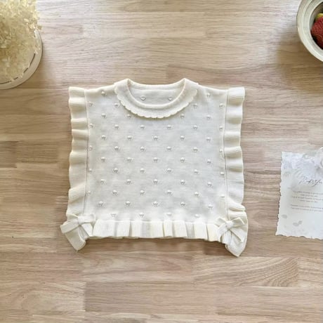 kids ivory×pinkぽこぽこニットベスト(1041)