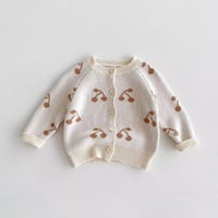 チェリー刺繍ワンカラーニットカーディガン(666)