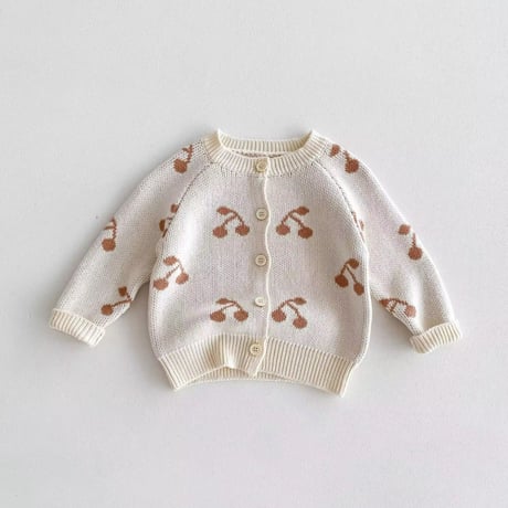 チェリー刺繍ワンカラーニットカーディガン(666)