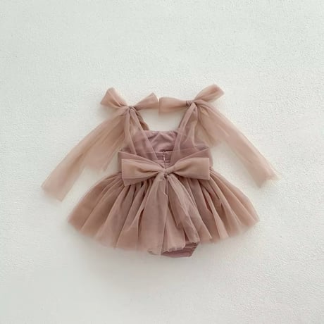 2color shoulder back ribbonチュールロンパースドレス(3354)