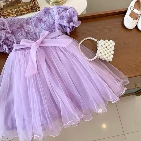 kids pink/purple ローズたっぷりチュールドレス(1137)