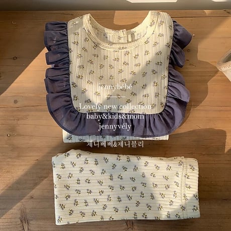 jennybebe small flower patternスクエアフリルリブセットアップ(2784)
