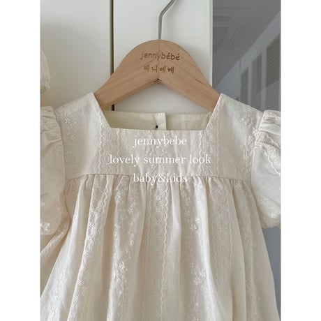 jennybebe 姉妹お揃いコットンレースパフショートスリーブロンパースorワンピース(2691)