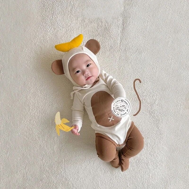 2color バナナモンキーロンパース(2271) | こどもふく🧸mocokids