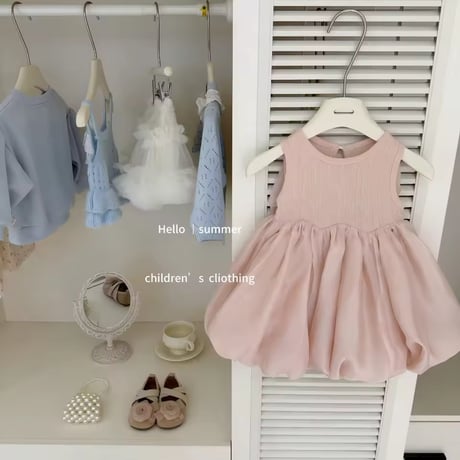 kids くすみピンクバックリボンバルーンワンピース(2257)