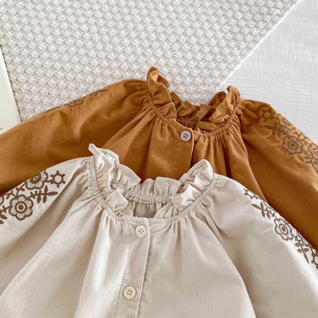 コーデュロイ立て襟arm embroideryロンパース(3394)