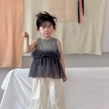 kids チュチュフリルノースリーブトップス(2273)