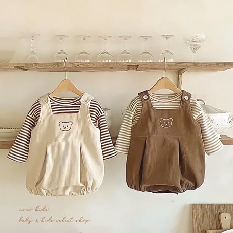 ボーダートップス×くまコーデュロイサロペットset(1902)