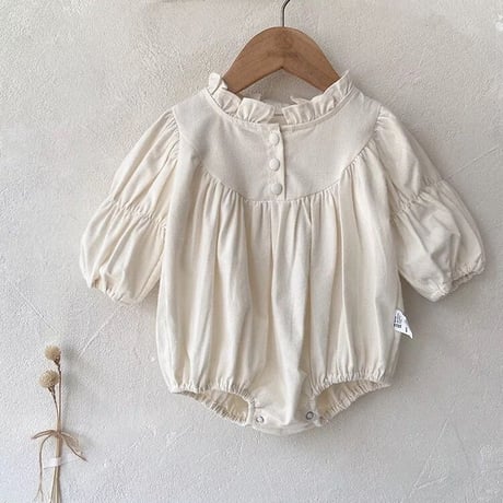 姉妹お揃い立襟しぼり袖ロンパースorワンピース(2416)