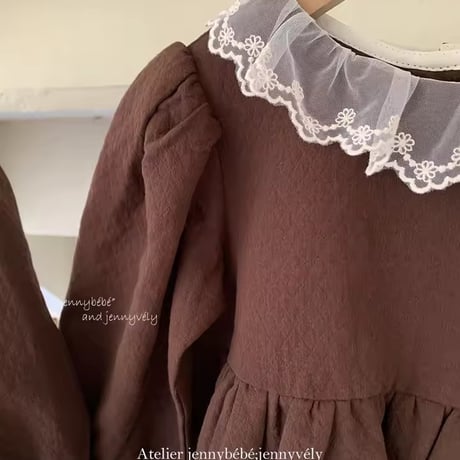 jennybebe 姉妹お揃いbrownレース襟ロンパースorワンピース(1095)