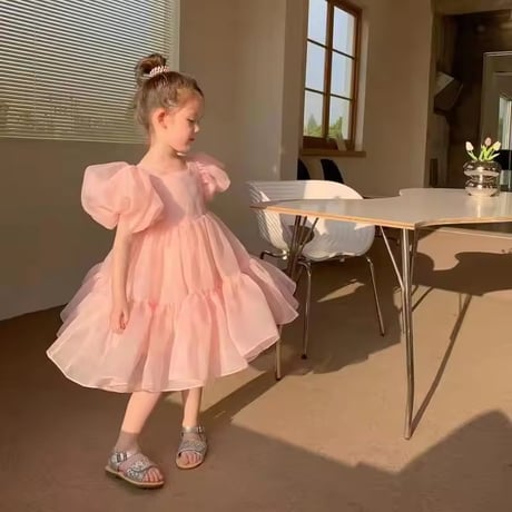 kids ice blue/pinkシフォンチュールドレス(1562)