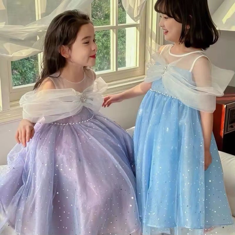 kids blue/purple オフショルチュールキラキラドレス(641 kids blue/purple オフショルチュールキラキラドレス(641