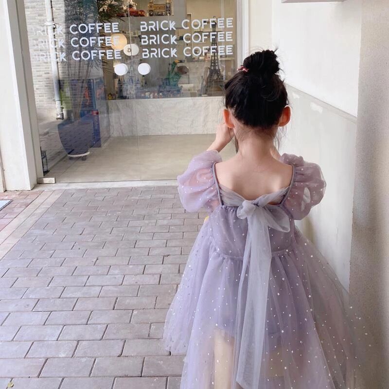 kids キラキララベンダーバックリボンチュールドレス(2067) | こども