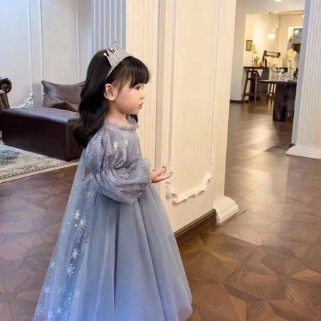 kids snow flake cape winterブループリンセスドレス(777)