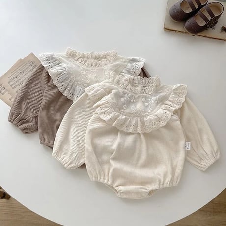 lace switching ワッフルロンパース(3291)