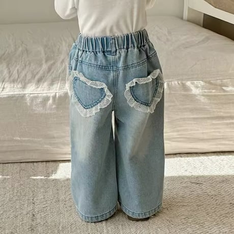 バックハートレースデニムワイドパンツ(1214)