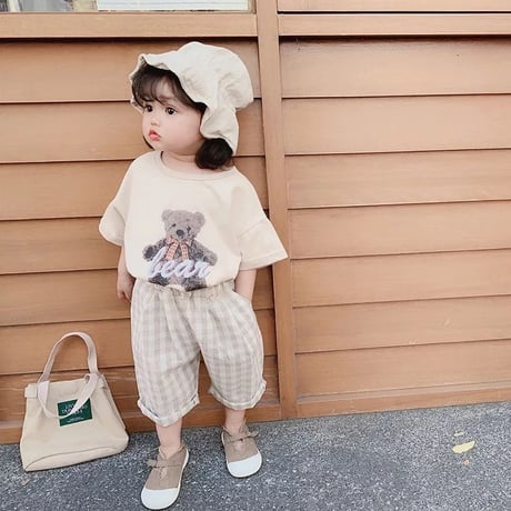 即納◆Bear半袖Tシャツorギンガムチェックパンツ(1116)