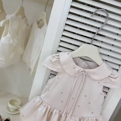 baby pinkハートラウンドネックヘムバルーンワンピース(2180)