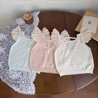 momo 3colorアイレットショルダーコットンフリルニットノースリーブトップス(2268)