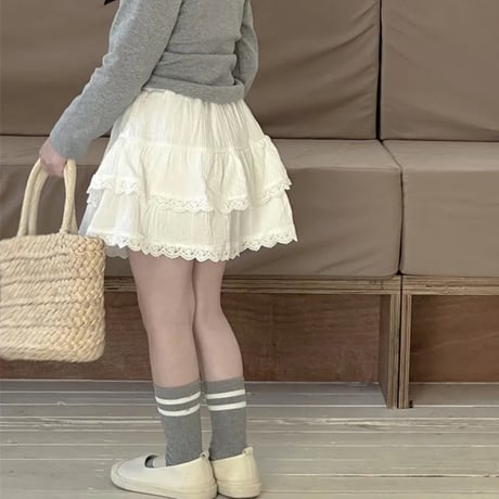 kids リネンティアードwhiteスカート(4060)