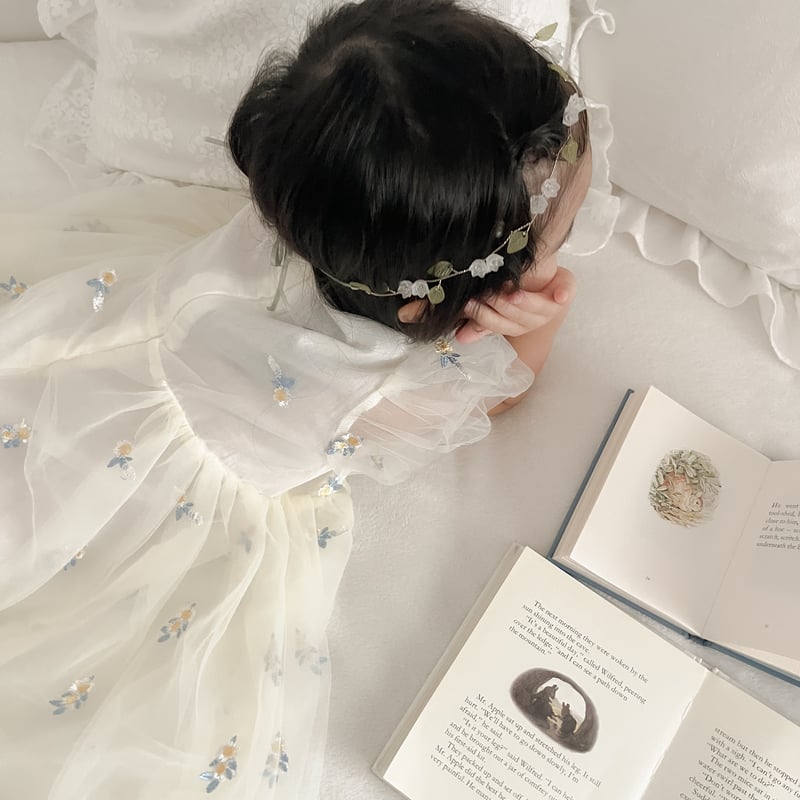 creamフラワーエンブロイダリーオーガンジードレス(2353) | こどもふく