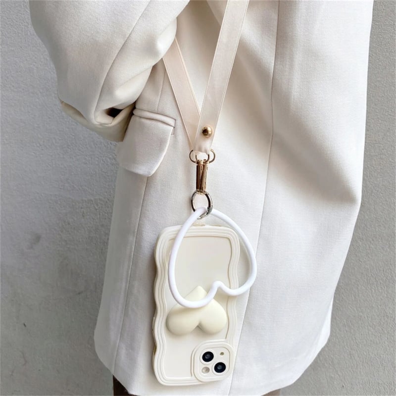 うねうねぷっくりハート×ストラップ付きシリコンiPhoneケース