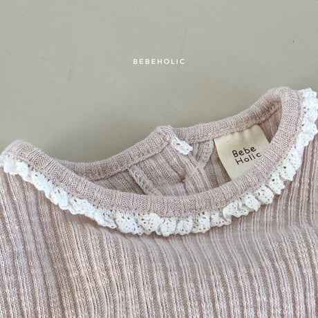 即納【bebeholic】lace  rib shirt(b52)