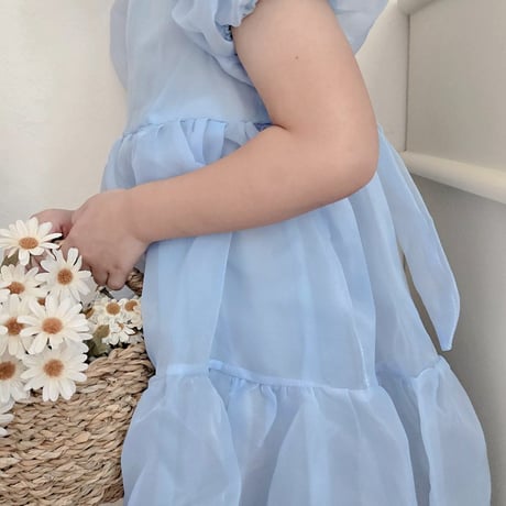 kids ice blue/pinkシフォンチュールドレス(1562)