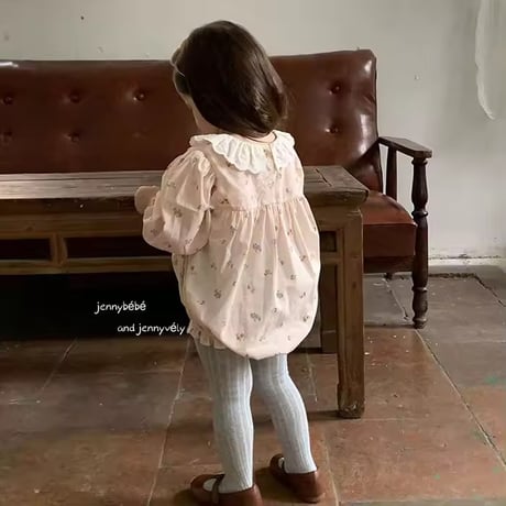 姉妹お揃いピンドットペールフラワーロンパースorワンピース(2051)