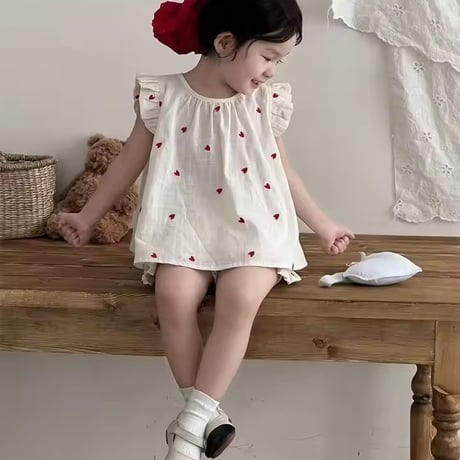 kids redミニハートサマーセットアップ(2122)
