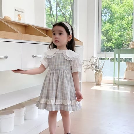 姉妹お揃いペールチェックノースリーブワンピースorスカートブルマサロペット(1395)