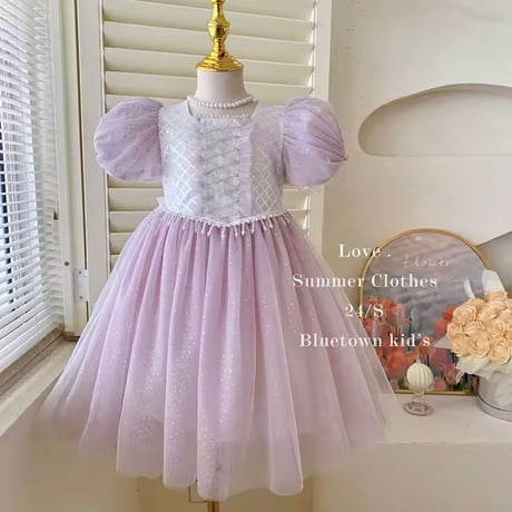 即納あり◆kids blue/pink レースアッププリンセスドレス(1540)