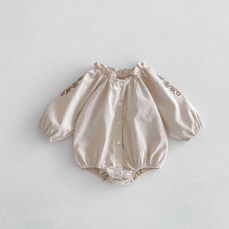 コーデュロイ立て襟arm embroideryロンパース(3394)