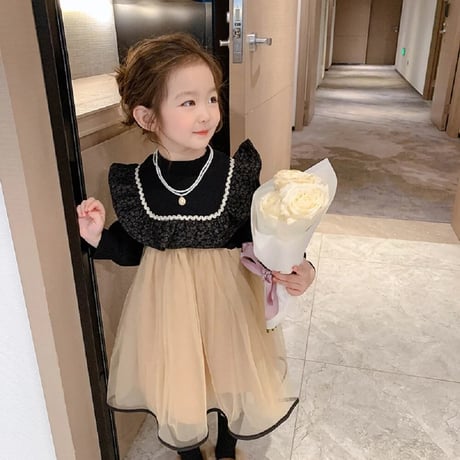 kids black × beigeバイカラーwinterドレス(3351)