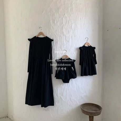 即納あり◆jennybebe ママとお揃いblack shoulder frill ロンパースorワンピース(3253)