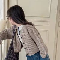 beige/coffee 編み込みニットカーディガン(4166)